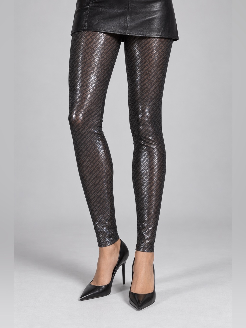SKIMS Logo Mesh Onyx Black Foil Leggings Size Small